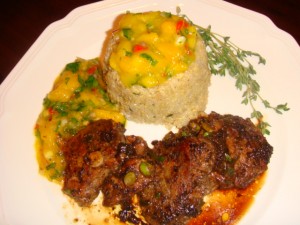 Crown Heights Quinoa with Jerk Pork Tenderloin and Curry Mango Salsa Crown Heights Quinoa with Jerk Pork Tenderloin and Curry Mango Salsa