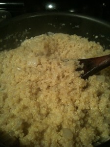 Quinoa! Quinoa! Cooked in sweet onion-infused coconut milk.